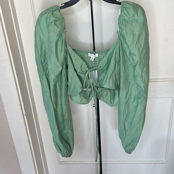 Topshop Ruched Cut Out Balloon Sleeve Top in Green Size 14 Nwt - Picture 3 of 9